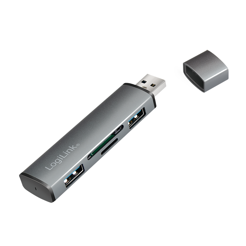 Photos - Other for Computer LogiLink USB 3.2 Gen2 Hub, 2-port, USB-A, w/cardreader, aluminum, grey UA0 