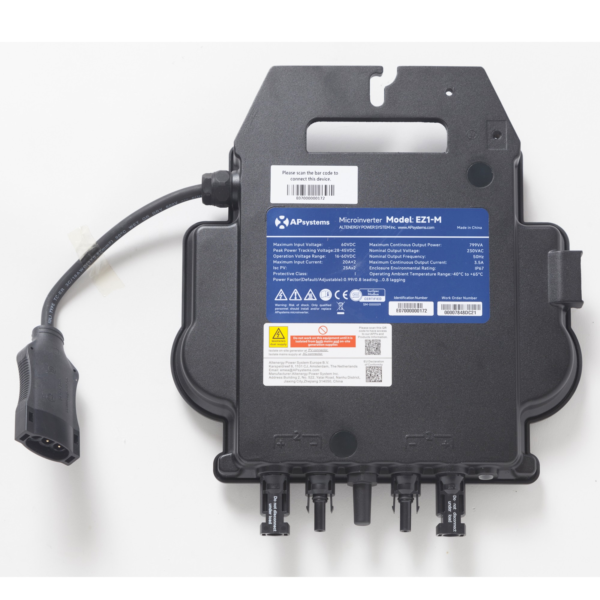 APsystems EZ1-M Microinverter 800VA Single Phase WiFI & Bluetooth exc Power Lead