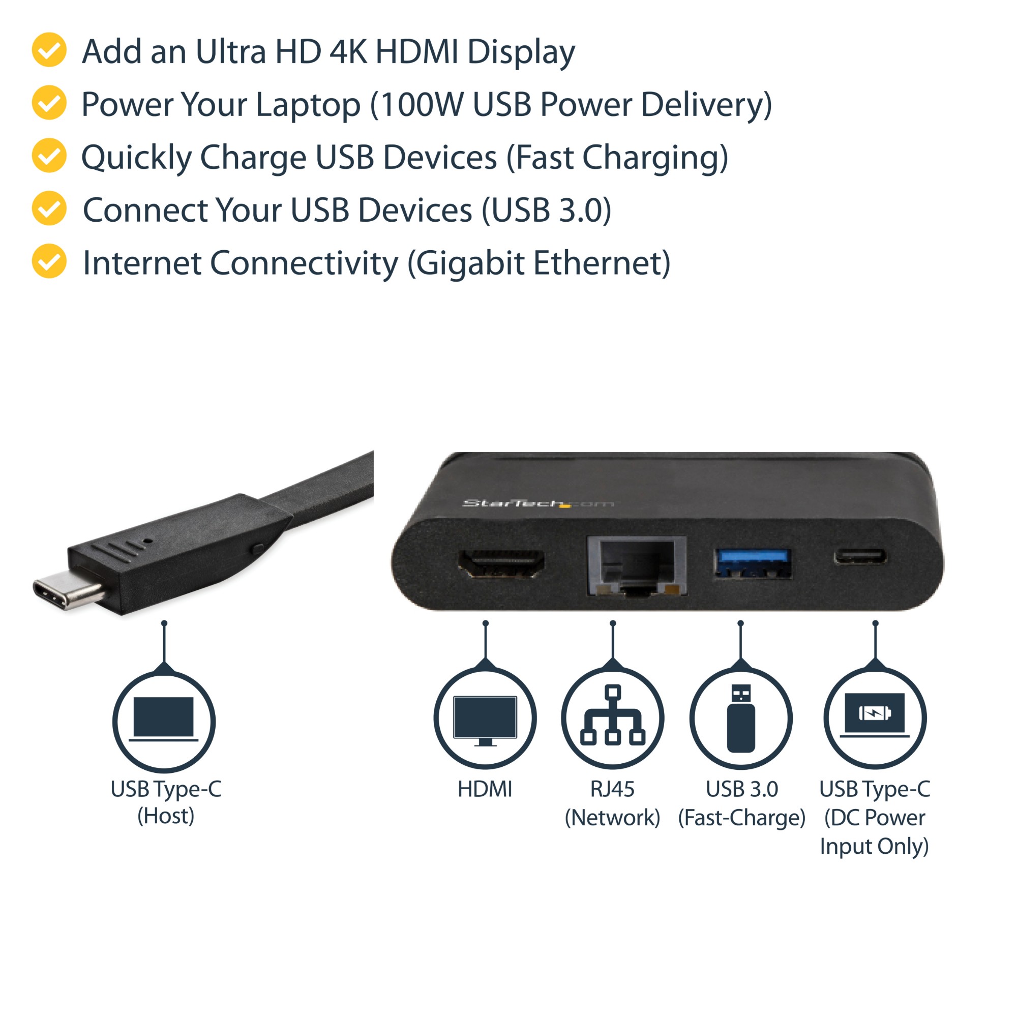 StarTech-com-USB-C-Multiport-Adapter---Portable-USB-C-Dock-with-4K-HDMI---100W-PD-3-0-Pass-Through--1x-USB-A--1x-USB-C--GbE---Thunderbolt-3---USB-Type-C-Laptop-Travel-Dock---Mac---Windows