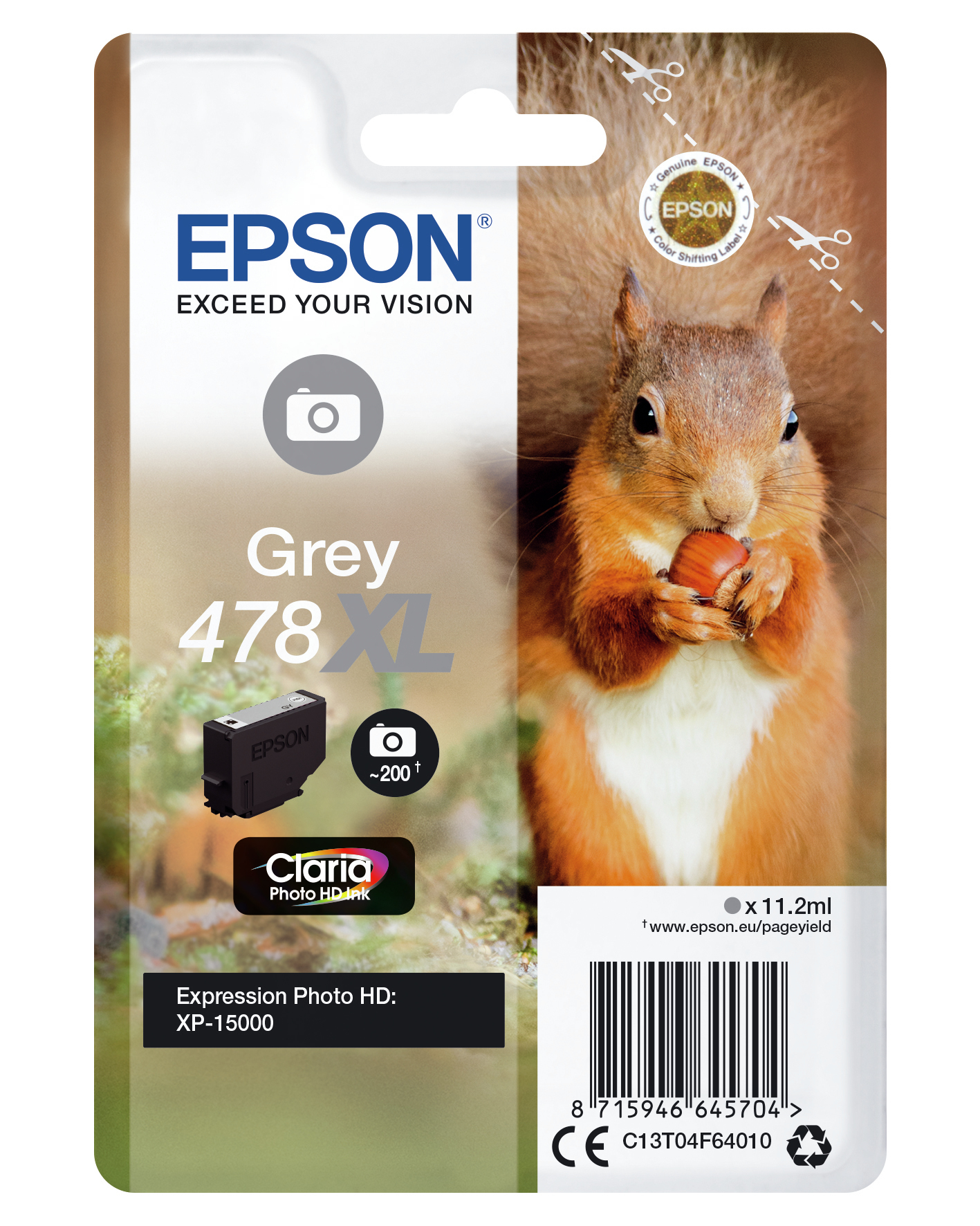 Epson C13T04F64010/478XL Ink cartridge gray high-capacity 200 Photos 11.2ml for Epson XP 15000