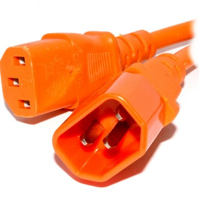 Videk IEC M (C14) to IEC F (C13) Mains Power Cable Orange 1.5Mtr