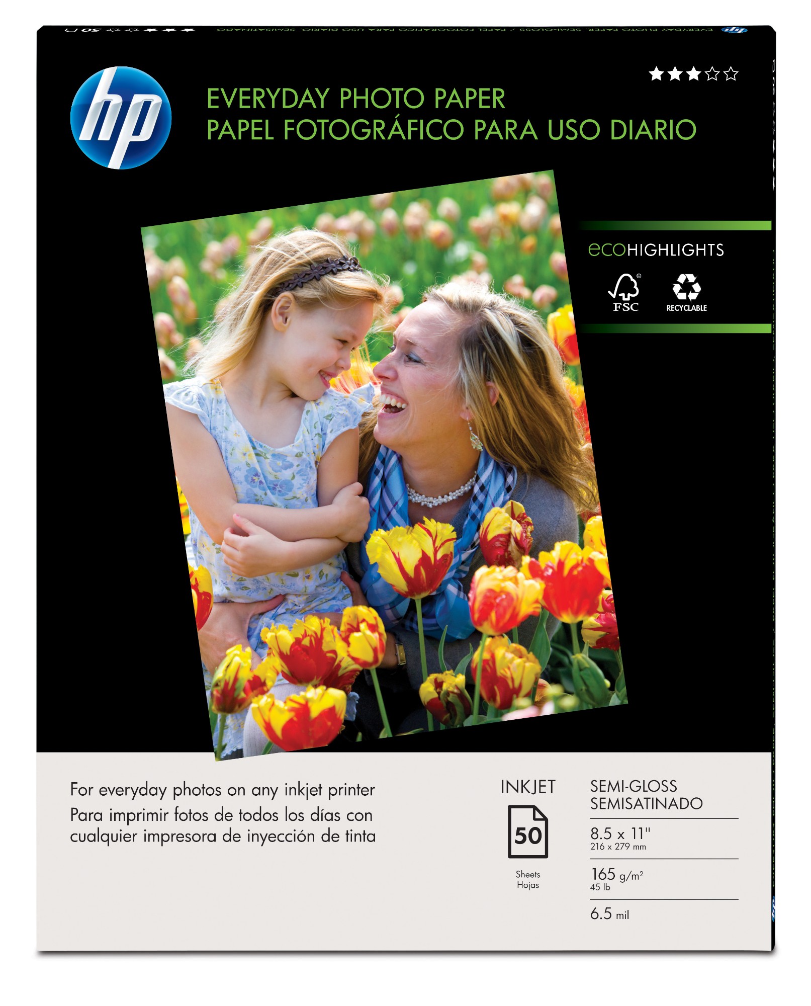 HP Everyday Photo Paper, Glossy, 52 lb, 8.5 x 11 in. (216 x 279 mm