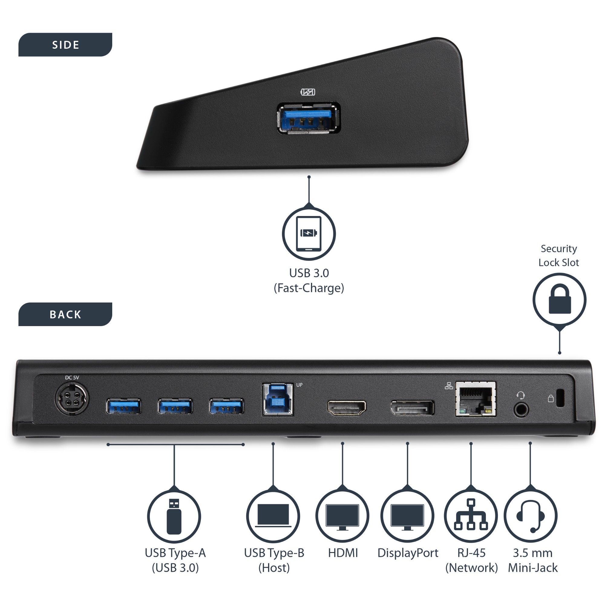 StarTech.com USB 3.0 Docking Station Dual Monitor with HDMI &amp; 4K DisplayPort - USB 3.0 to 4x USB-A, Ethernet, HDMI and DP - USB Type A Universal Laptop Docking Station for Mac &amp; Windows