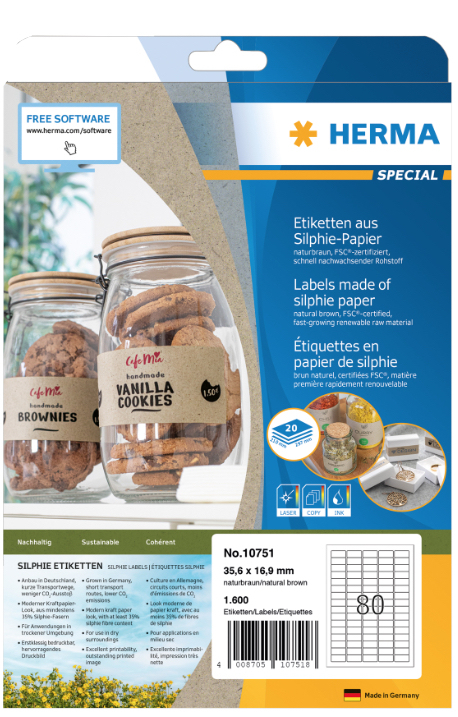 HERMA 10751 self-adhesive label Rectangle Permanent Brown 16000 pc(s)