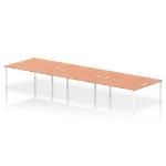 Dynamic Impulse W5400 x D1600 x H750mm Back to Back 6 Person Bench Desk With Cable Management Ports Goal Post Leg Beech Finish White Frame - IB00418 DD