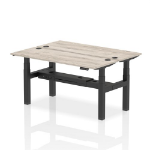 Dynamic Air Back-to-Back W1600 x D600mm Height Adjustable Sit Stand 2 Person Bench Desk With Cable Ports Grey Oak Finish Black Frame - HA02184 DD