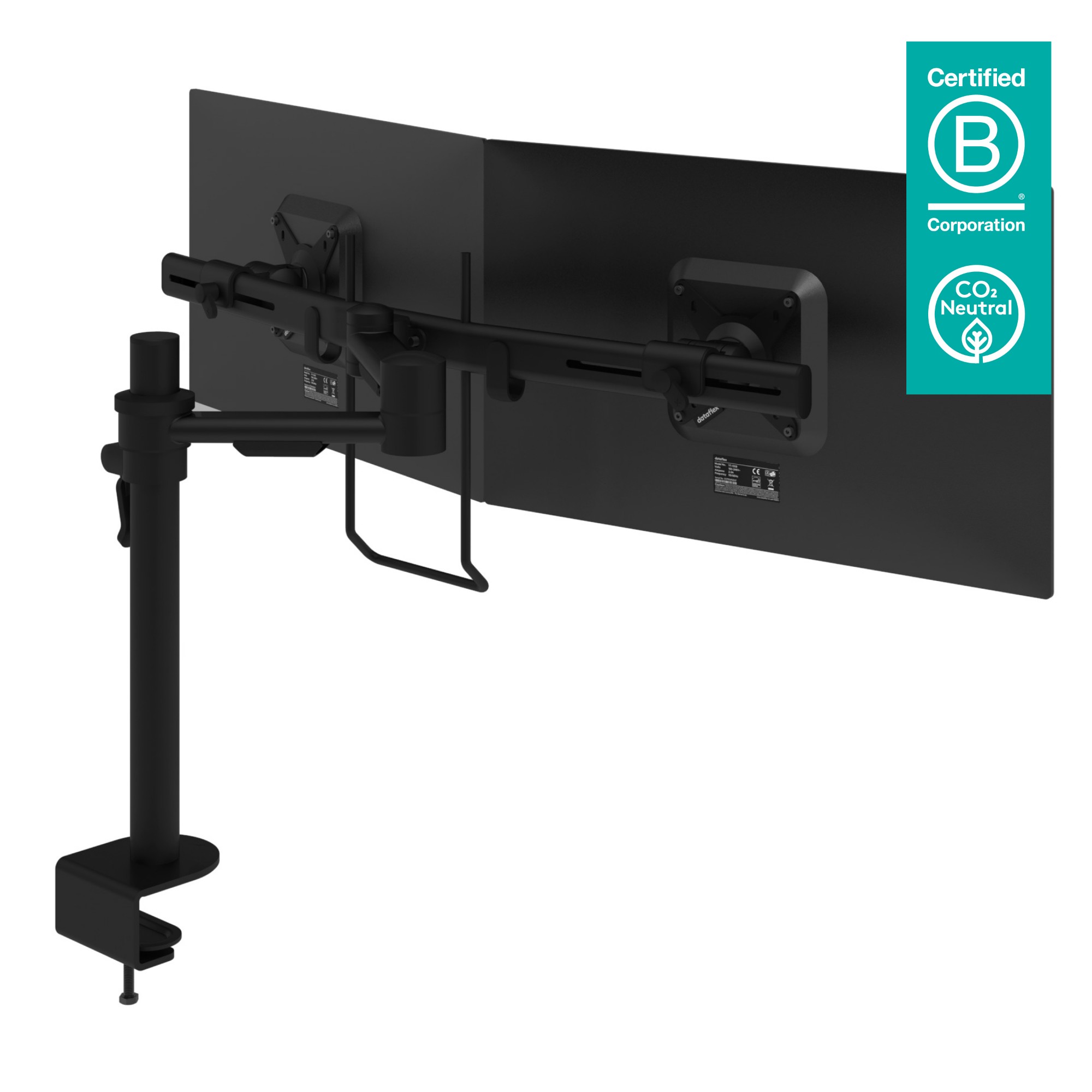 52.603 Dataflex Viewmate dual monitor arm - black - desk clamp and bolt through mounts - depth adjustment