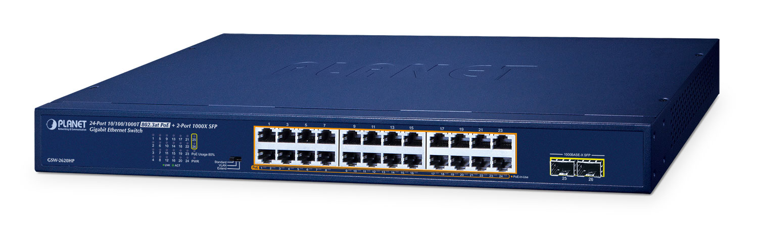 PLANET GSW-2620HP network switch Unmanaged 10G Ethernet (100/1000/1000