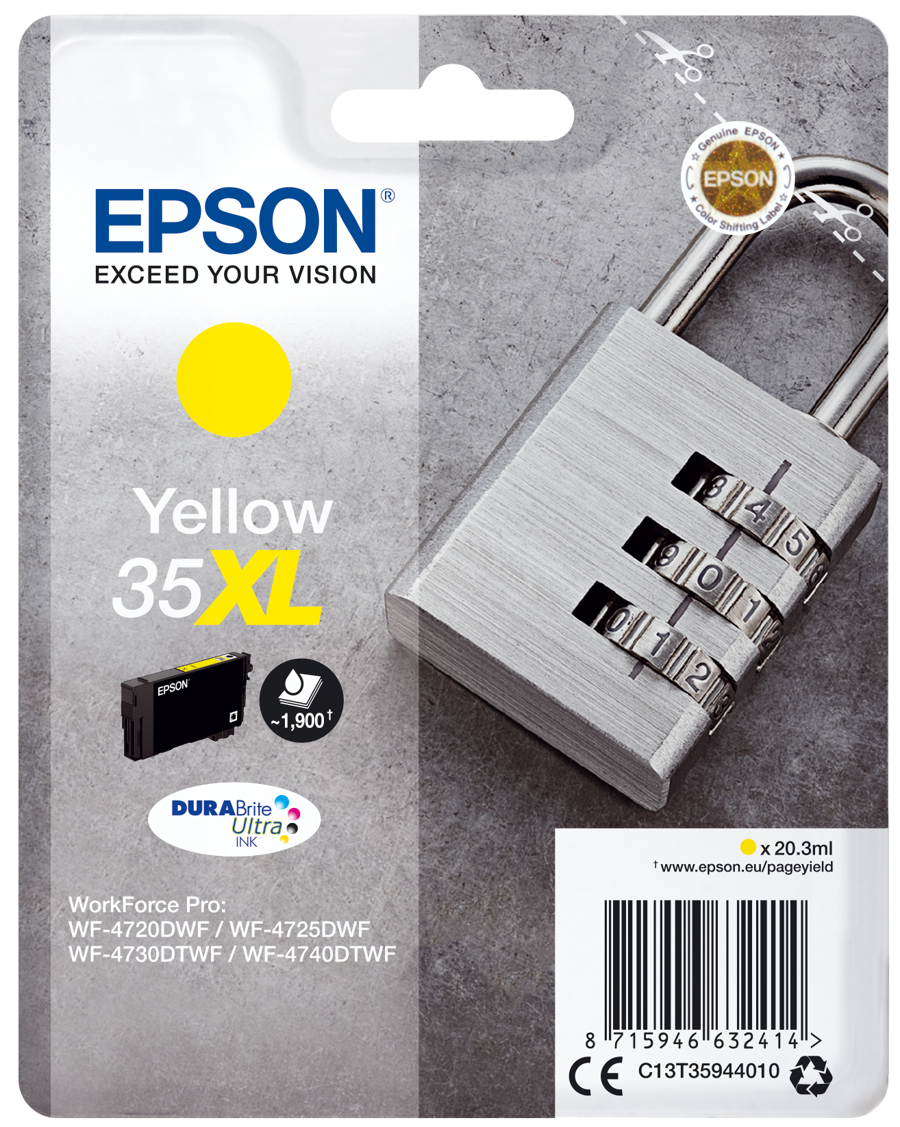 Image of Epson C13T35944010/35XL Ink cartridge yellow high-capacity, 1.9K...