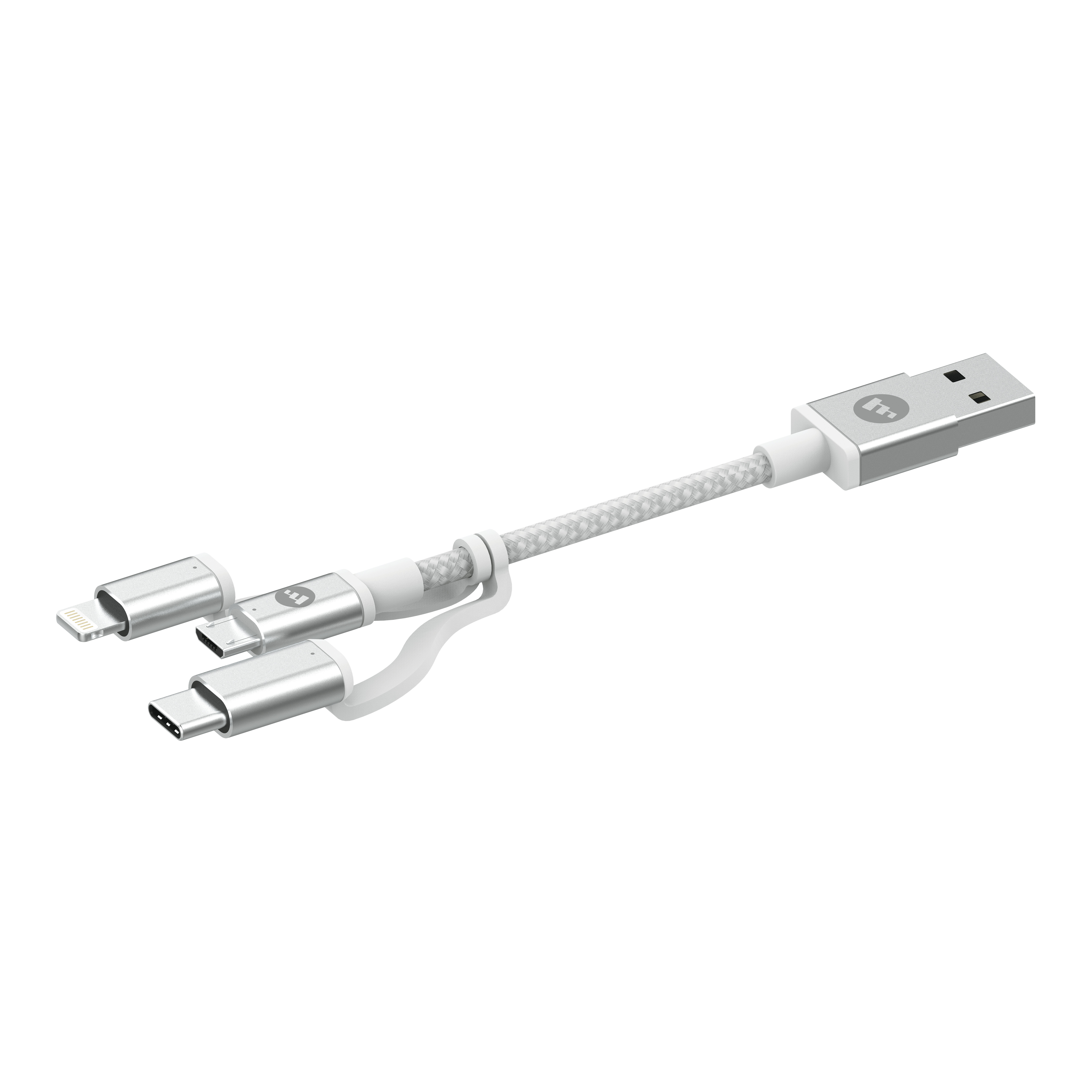 mophie Charge and Sync Cable- USB-A to Micro/USB-C/LTG- 1M- White