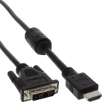 InLine HDMI-DVI Cable 19 Pin male / 18+1 male + ferrite choke black 5m