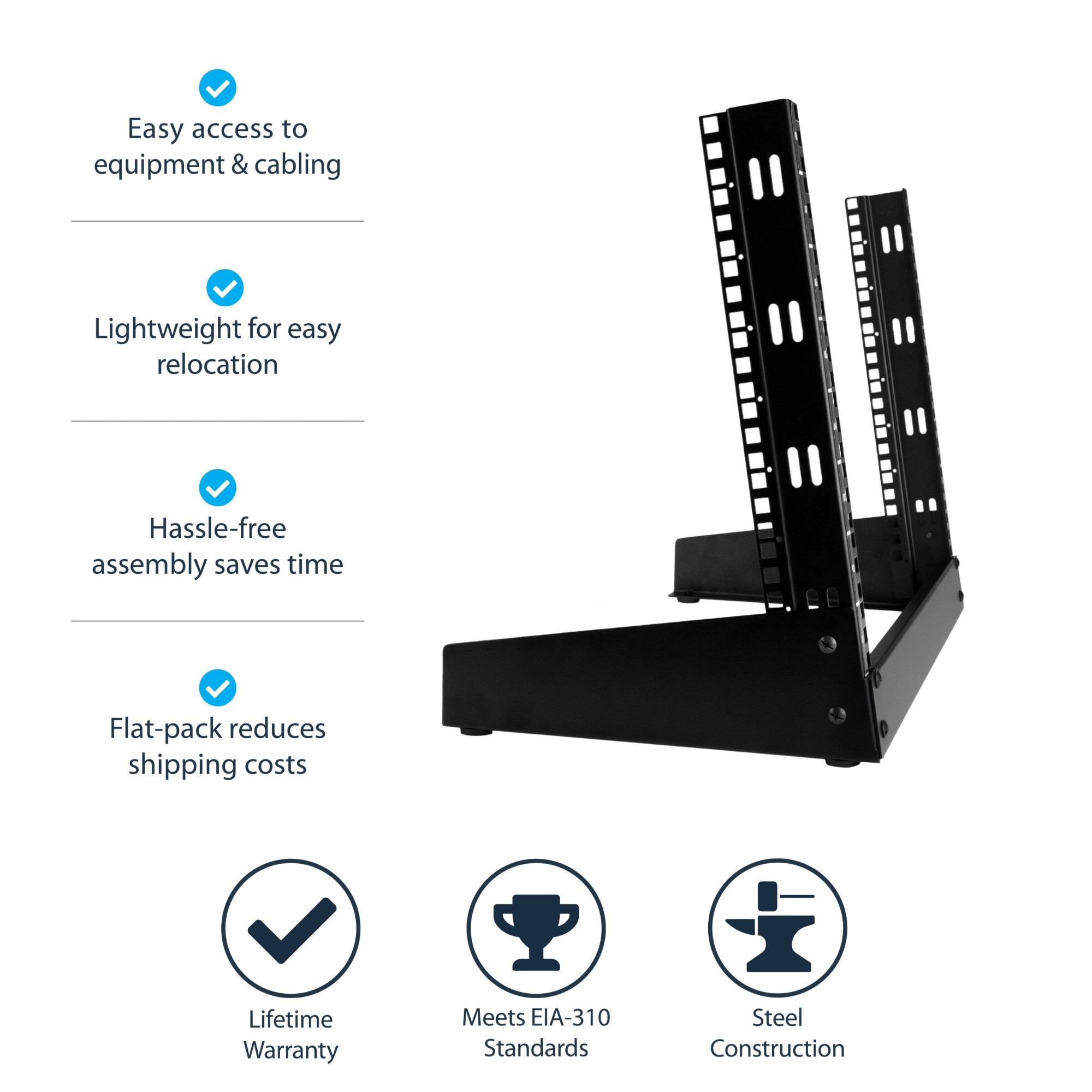 StarTech.com 8U Desktop Rack - 2-Post Open Frame Rack
