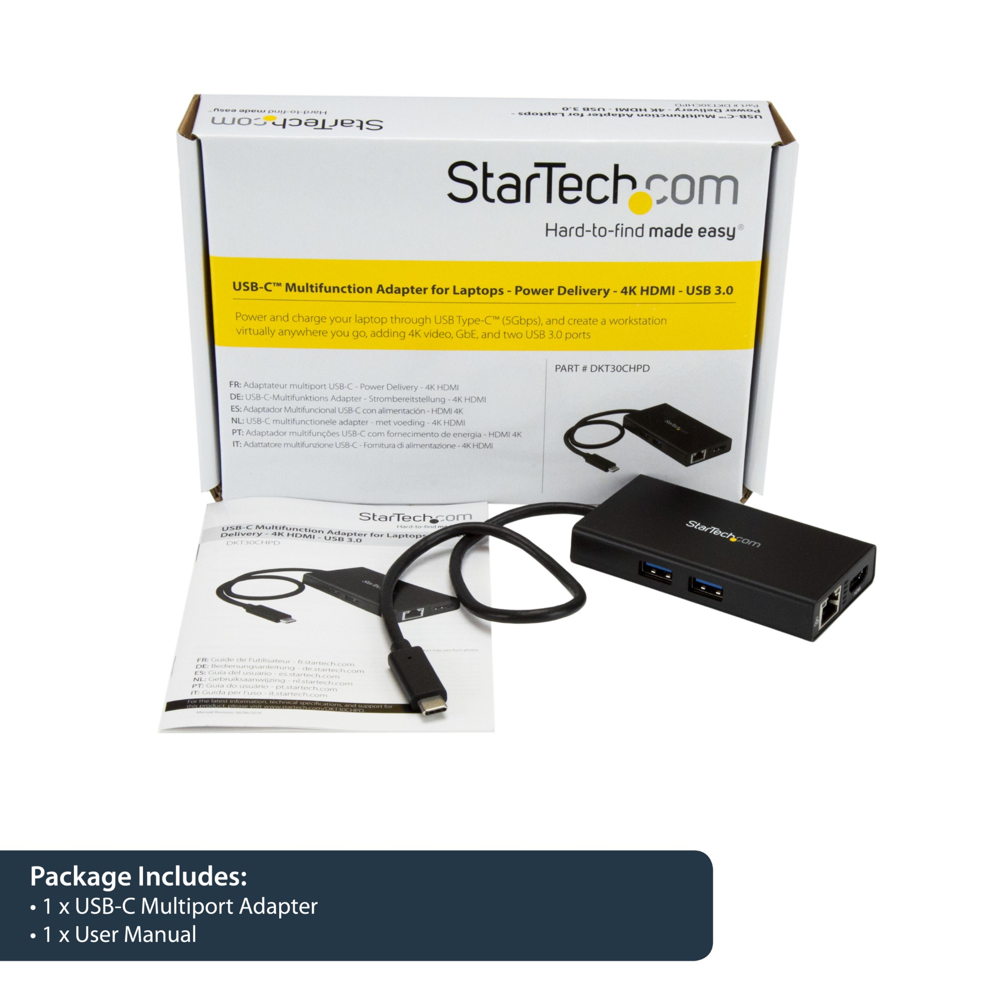 StarTech.com USB-C Multiport Adapter - USB-C Travel Docking Station with 4K HDMI - 60W Power Delivery Pass-Through, GbE, 2pt USB-A 3.0 Hub - Portable Mini USB Type-C Dock for Laptop