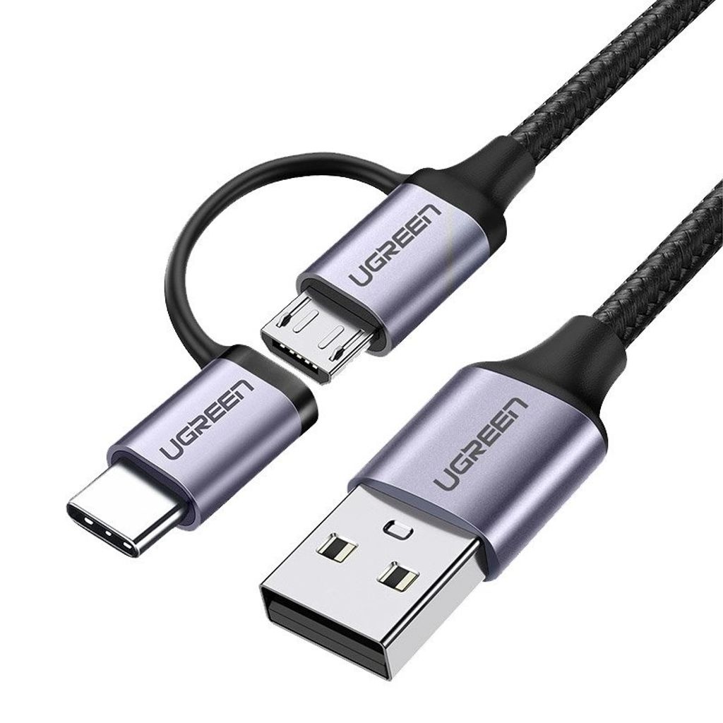 EU Product - 2in1 USB to micro USB / USB-C cable 2.4A, 1m - Black thumbnail