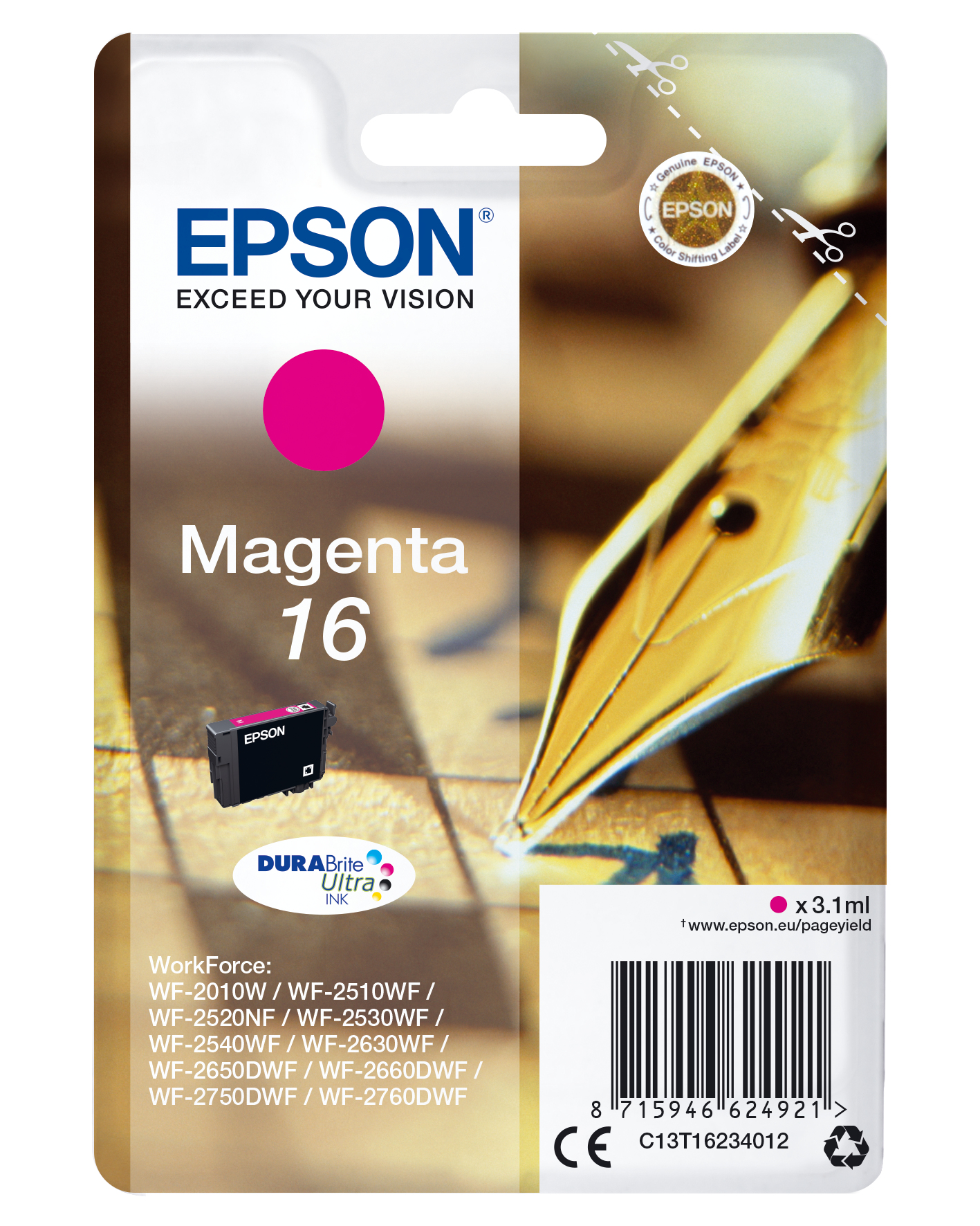 Image of Epson C13T16234012/16 Ink cartridge magenta, 165 pages 3,1ml for...