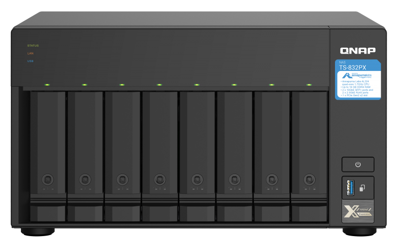 Image of QNAP TS-832PX NAS Tower Ethernet LAN Aluminium, Black AL324