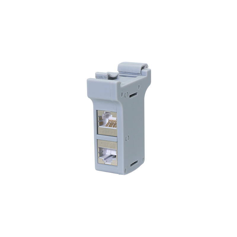 LogiLink DIN rail mounting adapter with two Cat.6A inline couplers