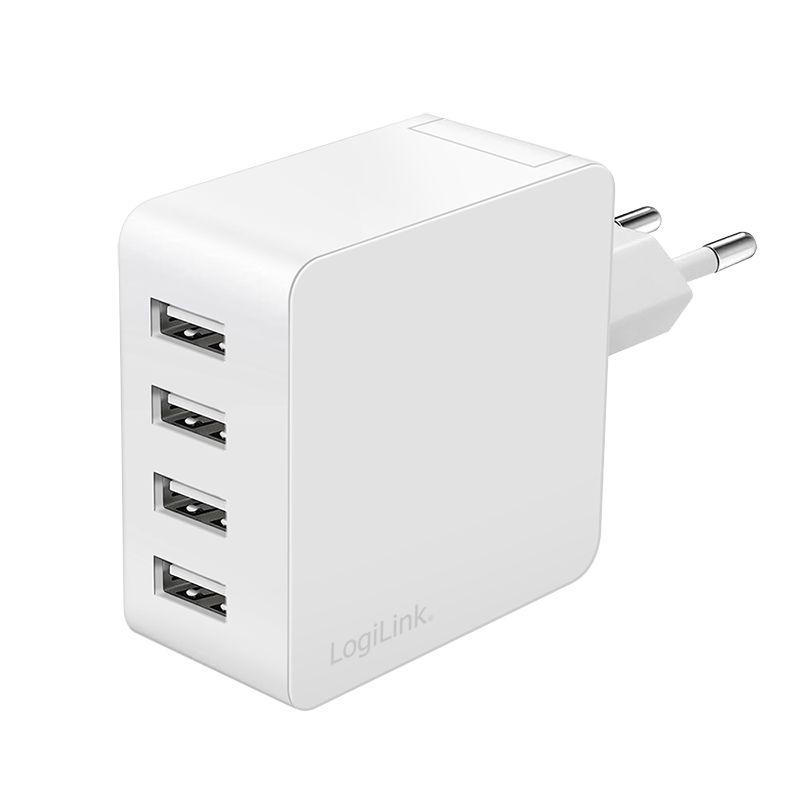 LogiLink USB Wall Charger. 4port. 4x USB-AF. 24W. white