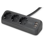 Digitus 3-way office socket strip with 2x USB-A and 1x USB-C connections, black