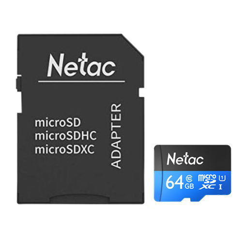 Image of NETAC P500 64GB MicroSDXC Card with SD Adapter U1 Class 10 Up to...