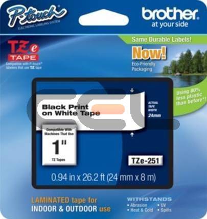 Image of Brother TZE-251CIV DirectLabel black on white Laminat 24mm x 8m...