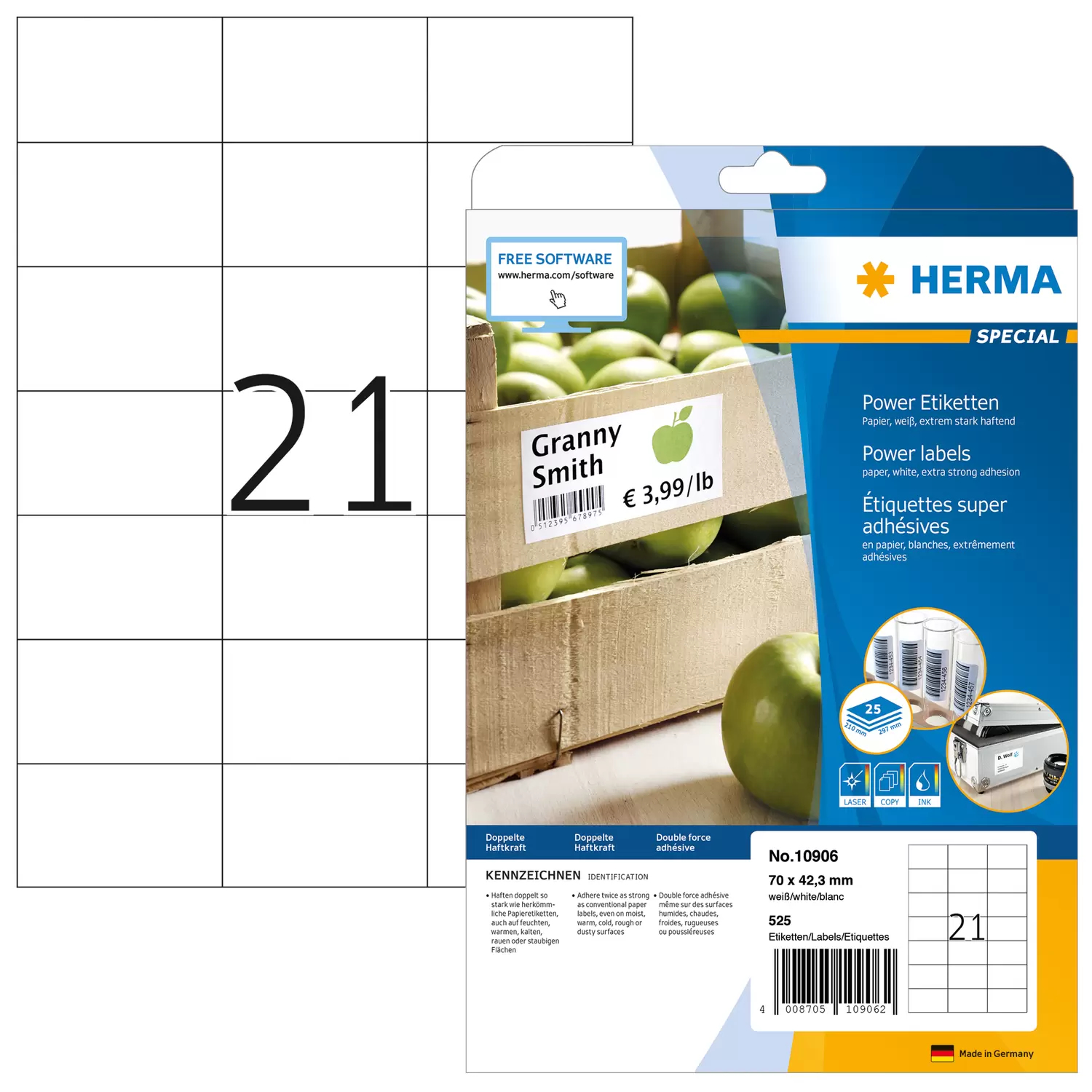 Image of HERMA Labels A4 70x42,3 mm white extra strong adhesion paper matt...