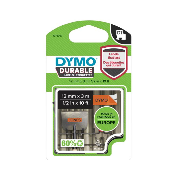 Dymo 1978367 DirectLabel-etikettes black on orange Vinyl 12mm x 5,5mm for Dymo D1 6-12mm/19mm/24mm/9-12mm/9-19mm