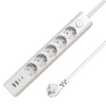 Microconnect 5-way USB Schuko Power Strip on/off switch 1.5M, White