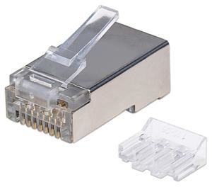 Image of Intellinet RJ45 Modular Plugs, Cat6A, STP, 3-prong, for solid...
