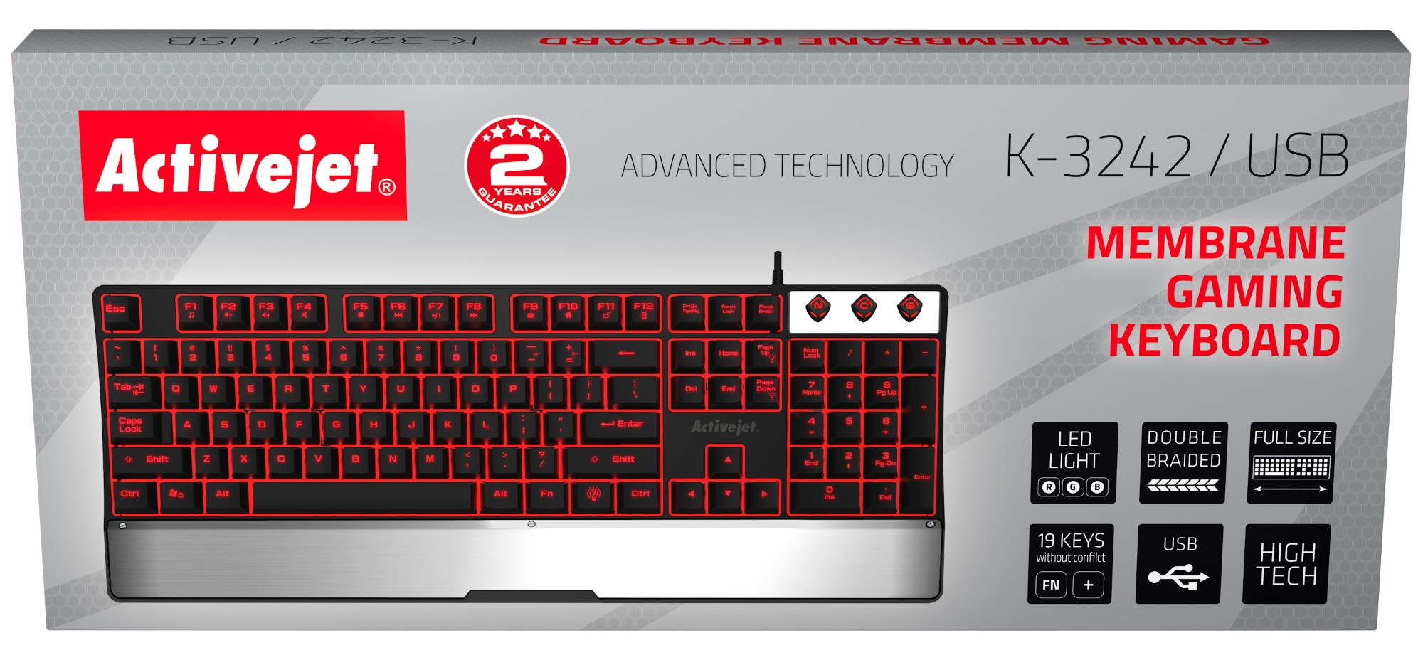 Activejet K-3242 tangentbord USB QWERTY Amerikanskt internationellt Svart, Silver