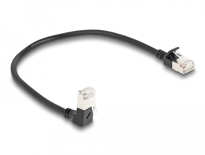 DeLOCK RJ45 Network Cable Cat.6A S/FTP Slim 90Â° downwards angled / straight 0.25 m black