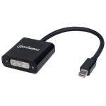 Manhattan Mini DisplayPort 1.1a to DVI-I Dual-Link Adapter Cable (Clearance Pricing), 1080p@60Hz, 19.5cm, Black, Male to Female, Equivalent to MDP2DVI, Compatible with DVD-D, Lifetime Warranty, Polybag