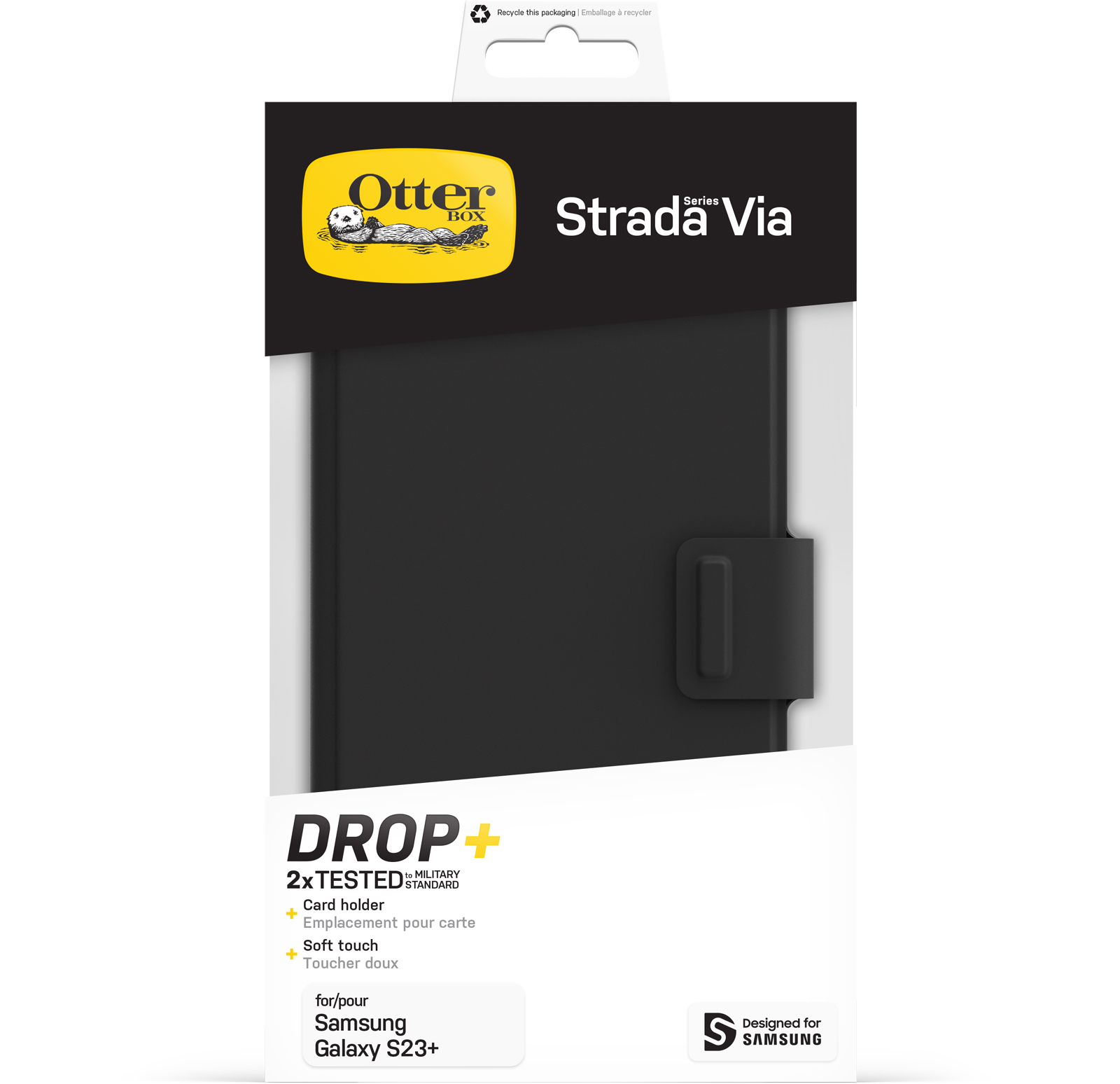 OtterBox Strada Via Case for Galaxy S23+ , Shockproof, Drop Proof, Slim, Soft Touch Protective Folio Case with Card Holder, 2x Tested to Military Standard, Black