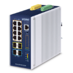 PLANET IP30 DIN-rail Industrial L3 Managed Gigabit Ethernet (10/100/1000) Power over Ethernet (PoE) Blauw, Grijs