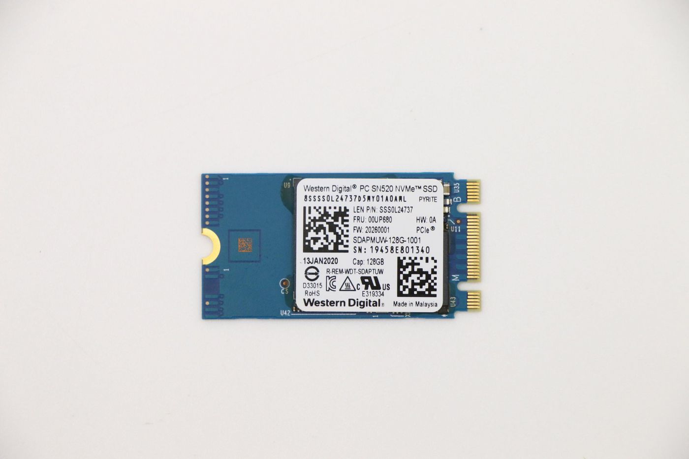 Image of Lenovo SSD M.2 PCIe NVMe FRU SSD 128GB RoHS WD M.2-2242 SN520...