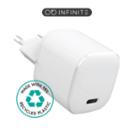 eSTUFF 100% Recycled Plastic - Home Charger USB-C PD 3A 20W, EU Plug - White