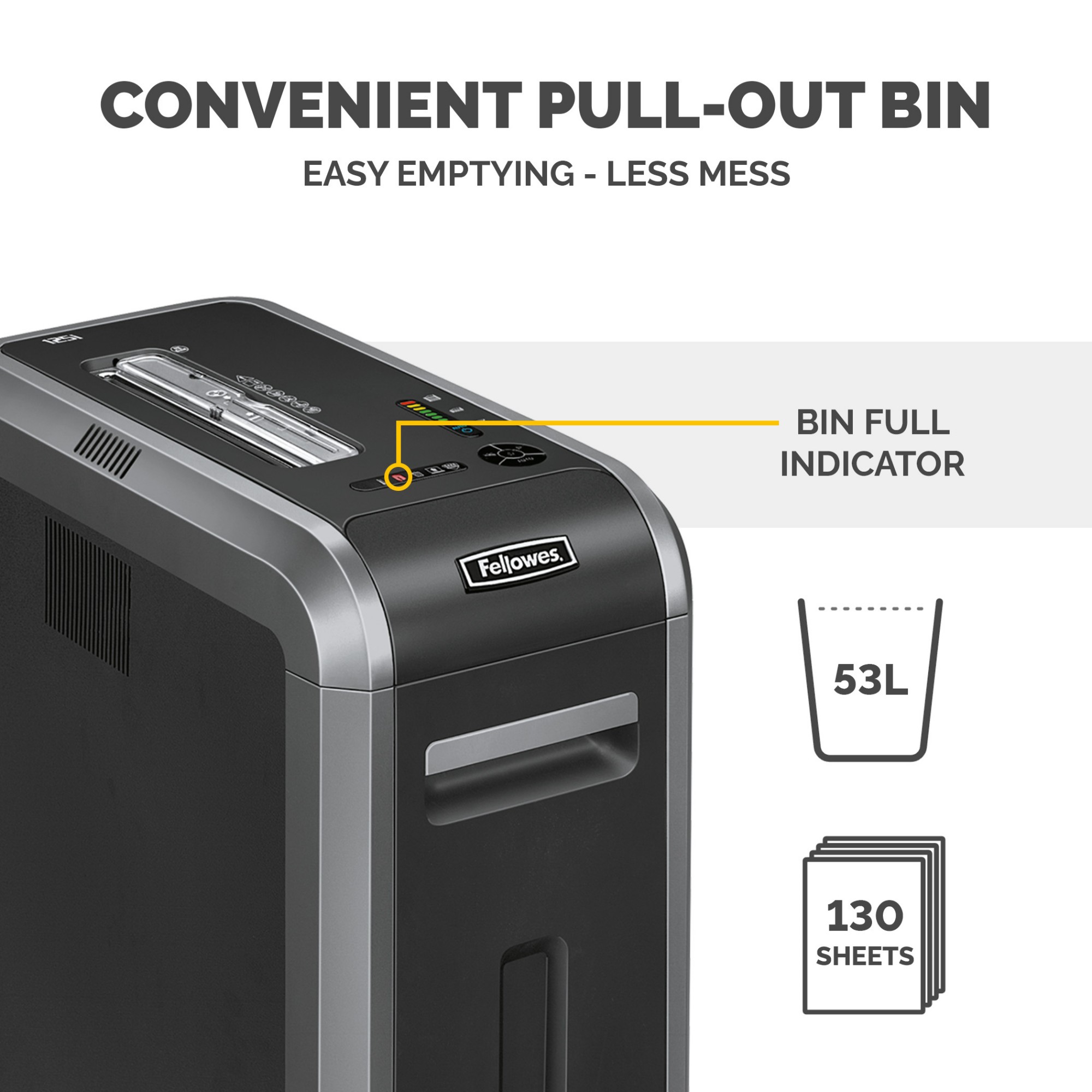 Fellowes Paper Shredder 125i 18 Sheet Strip Cut Shredder with 53 Litre Bin High Security P2