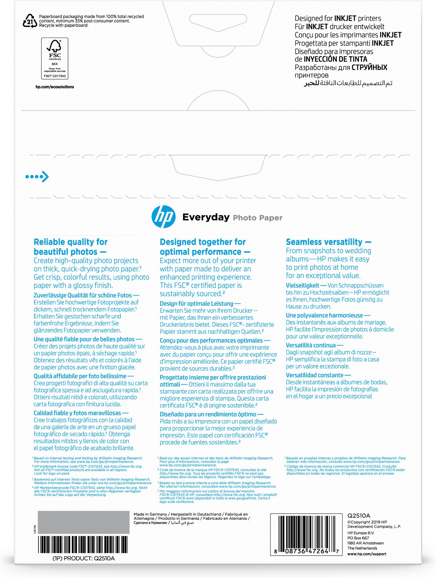 HP Everyday Photo Paper, Glossy, 200 g/m2, A4 (210 x 297 mm), 100 sheets
