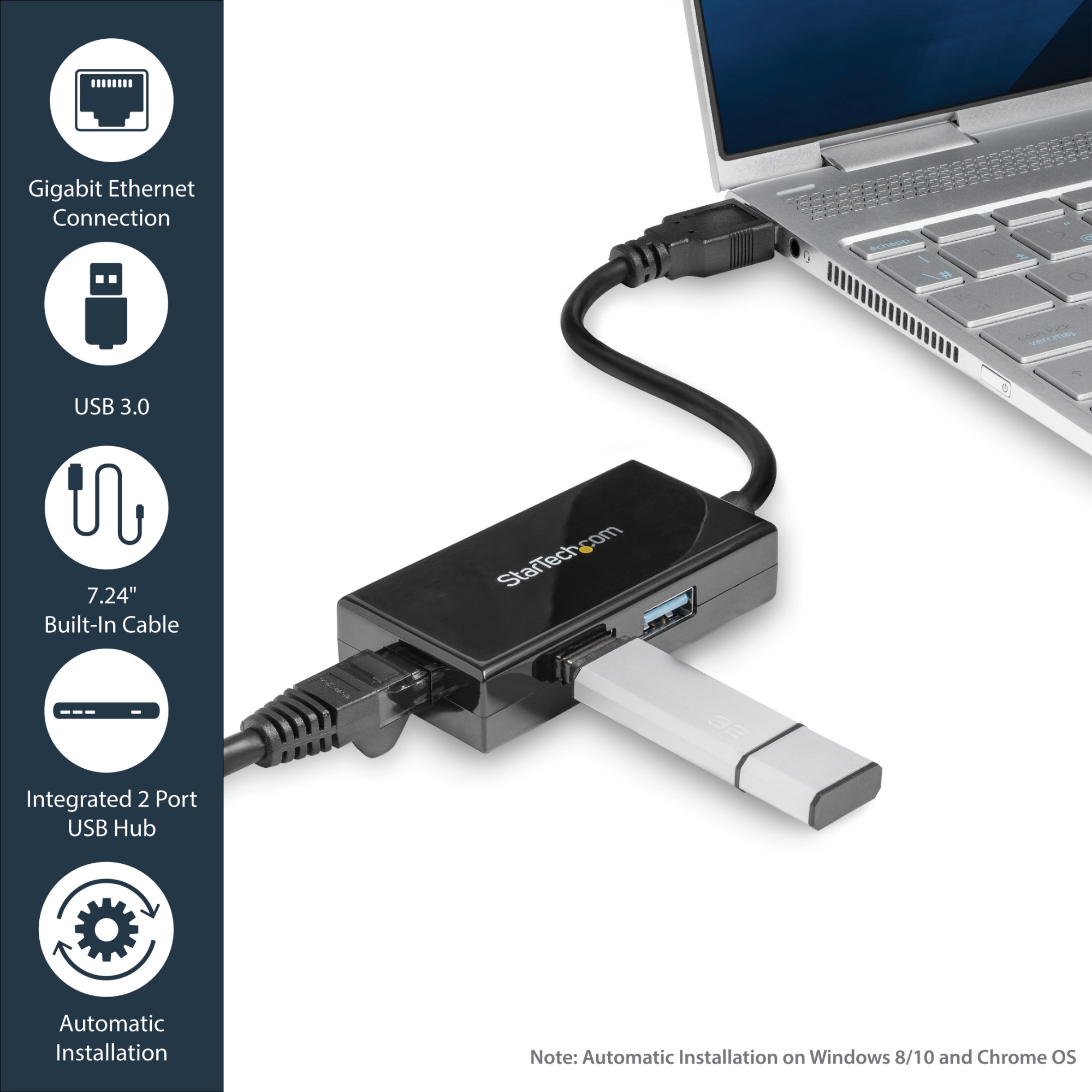StarTech.com USB 3.0 to Gigabit Network Adapter with Built-In 2-Port USB Hub