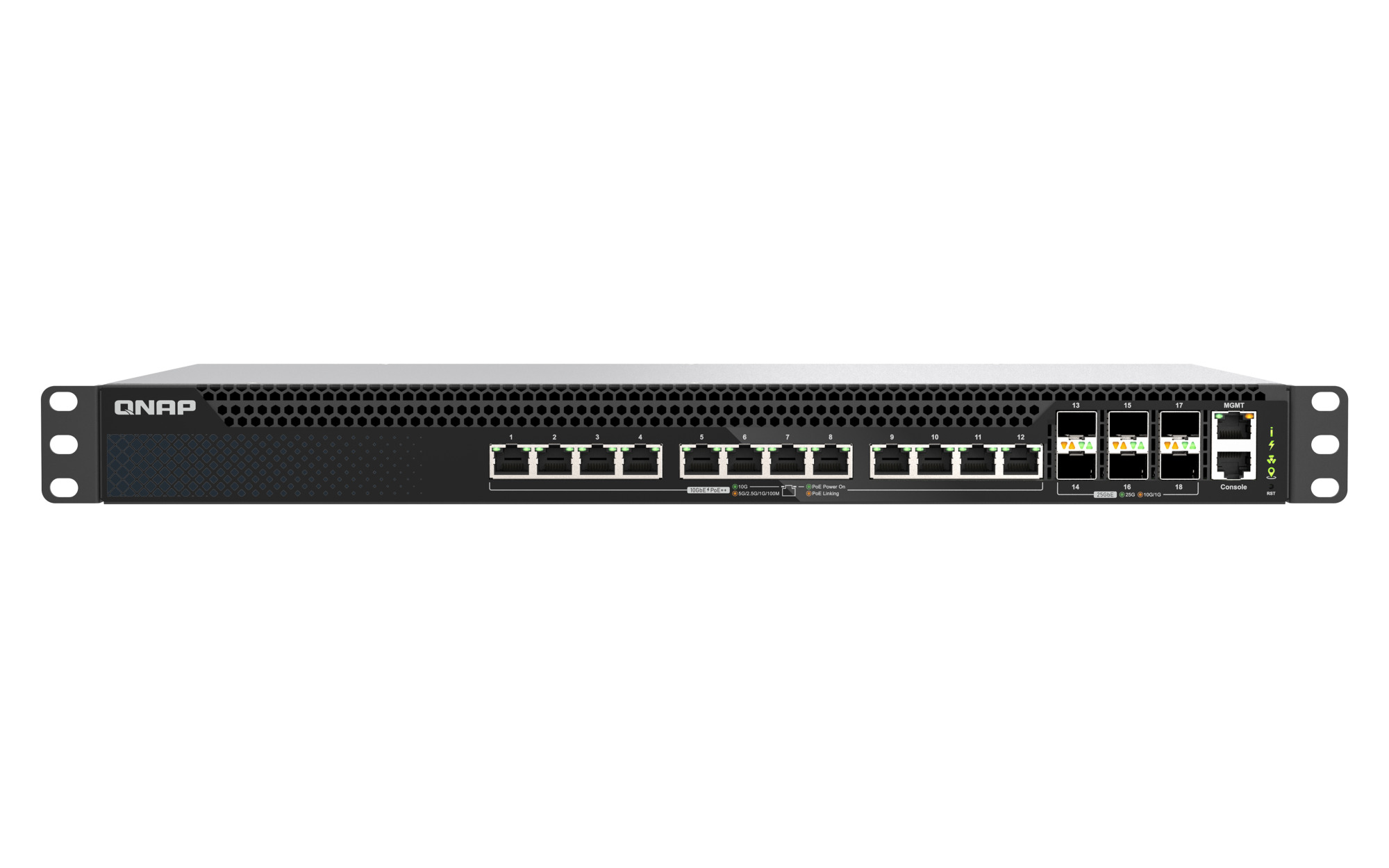 QNAP QSW-M5218P-6F12T network switch Managed L3 10G Ethernet (100/1000/10000) Power over Ethernet (PoE) 1U Black