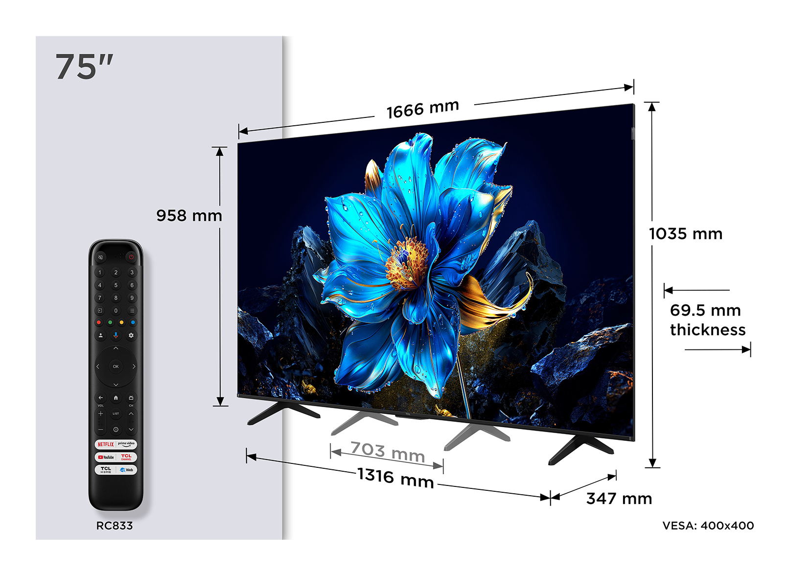 TCL P79K 75P79K TV 190.5 cm (75") 4K Ultra HD Smart TV Wi-Fi Metallic 450 cd/mÂ²