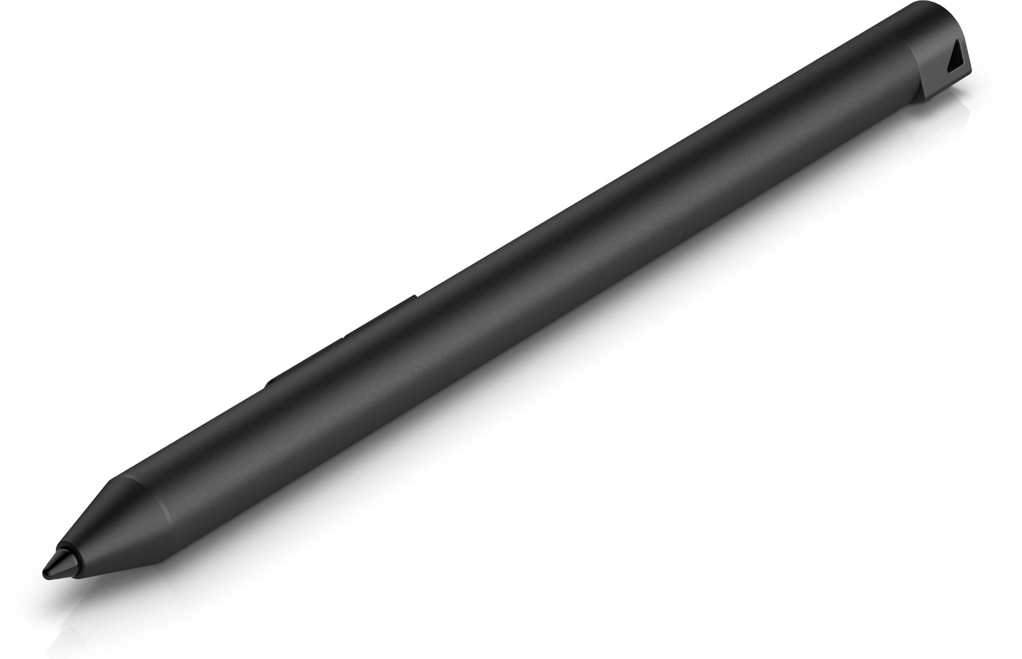  A black stylus pen with a silver tip and a black button on its side.