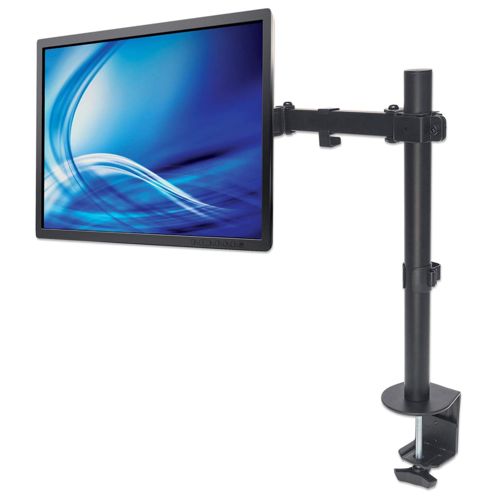 Manhattan-TV---Monitor-Mount--Desk--Full-Motion--1-screen--Screen-Sizes--10-27---Black--Clamp-Assembly--VESA-75x75-to-100x100mm--Max-8kg--Lifetime-Warranty