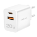 LogiLink USB-A/C charger, 20 W, GaN, 2-port, 1x USB-C (PD), 1x USB-A,  White