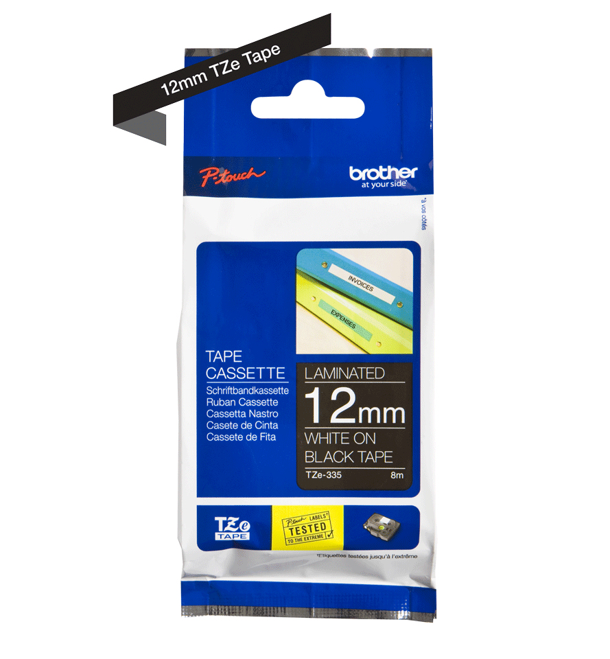 Brother TZE-335 DirectLabel white on black Laminat 12mm x 8m for Brother P-Touch TZ 3.5-18mm/6-12mm/6-18mm/6-24mm/6-36mm
