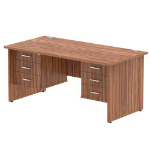 Dynamic Impulse W1600 x D800 x H730mm Straight Office Desk Panel End Leg With 2 x 3 Drawer Double Fixed Pedestal Walnut Finish - MI001983 DD