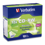 Verbatim CD-RW 80MIN 700MB 4X-12X High Speed Branded 10pk Slim Case 10 pcs