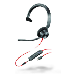 HP Poly Blackwire 3315 - Blackwire 3300 series - headset - on-ear - wired - 3.5 mm jack, USB-C - black - UC certified, Certified for Microsoft Teams