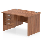 Dynamic Impulse W1200 x D800 x H730mm Straight Office Desk Panel End Leg With 1 x 3 Drawer Fixed Pedestal Walnut Finish - MI001973 DD
