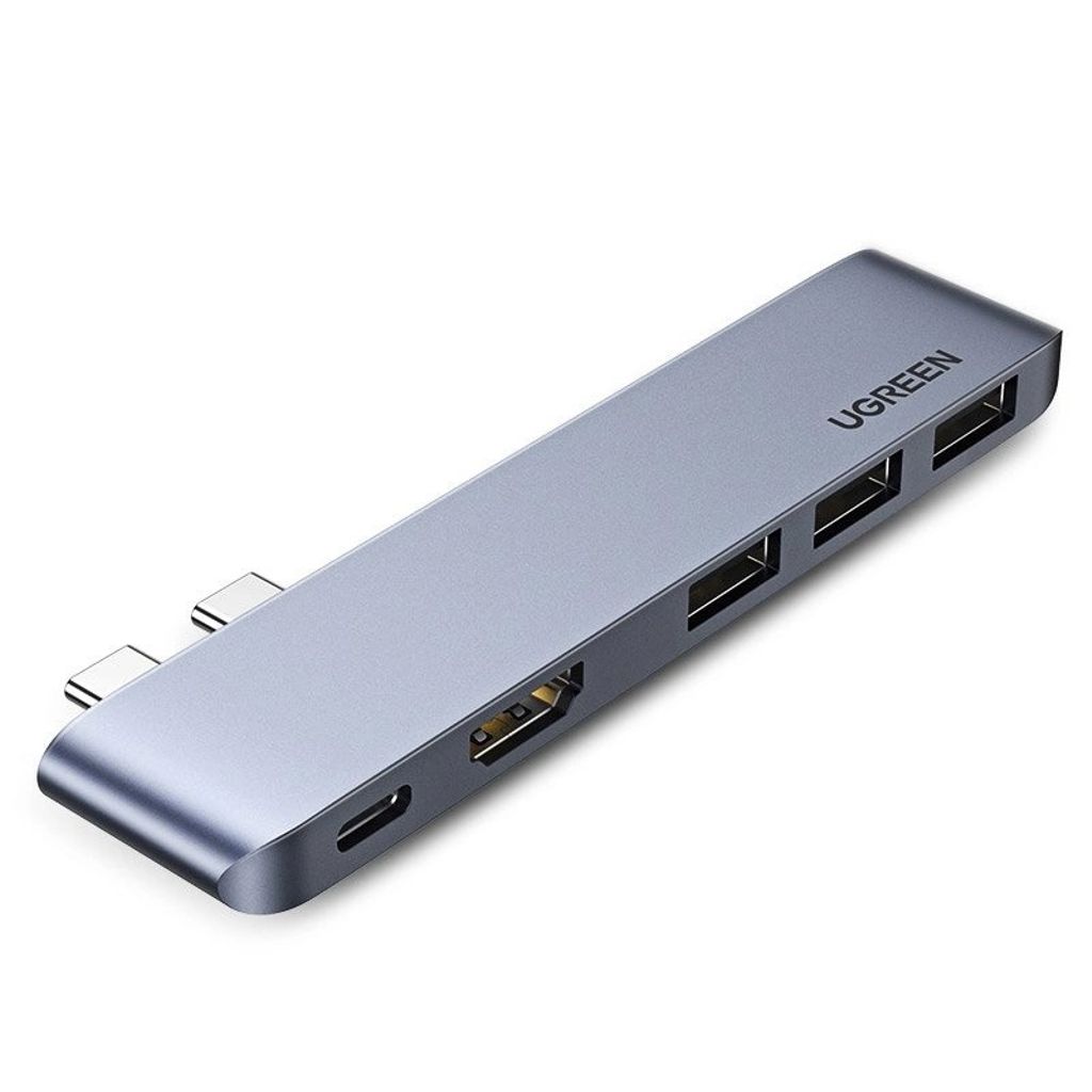 EU Product - Hub 2xUSB-C to USB-C PD / HDMI / 3x USB 3.0 for MacBook Pro / Air - Gray thumbnail